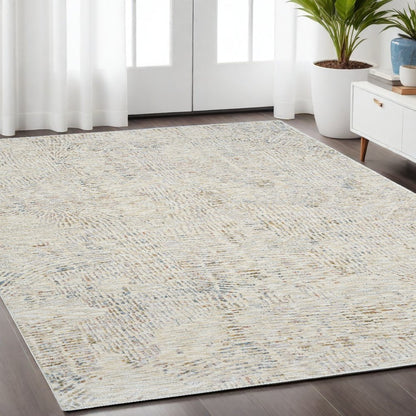 8' Ivory And Gray Abstract Runner Rug