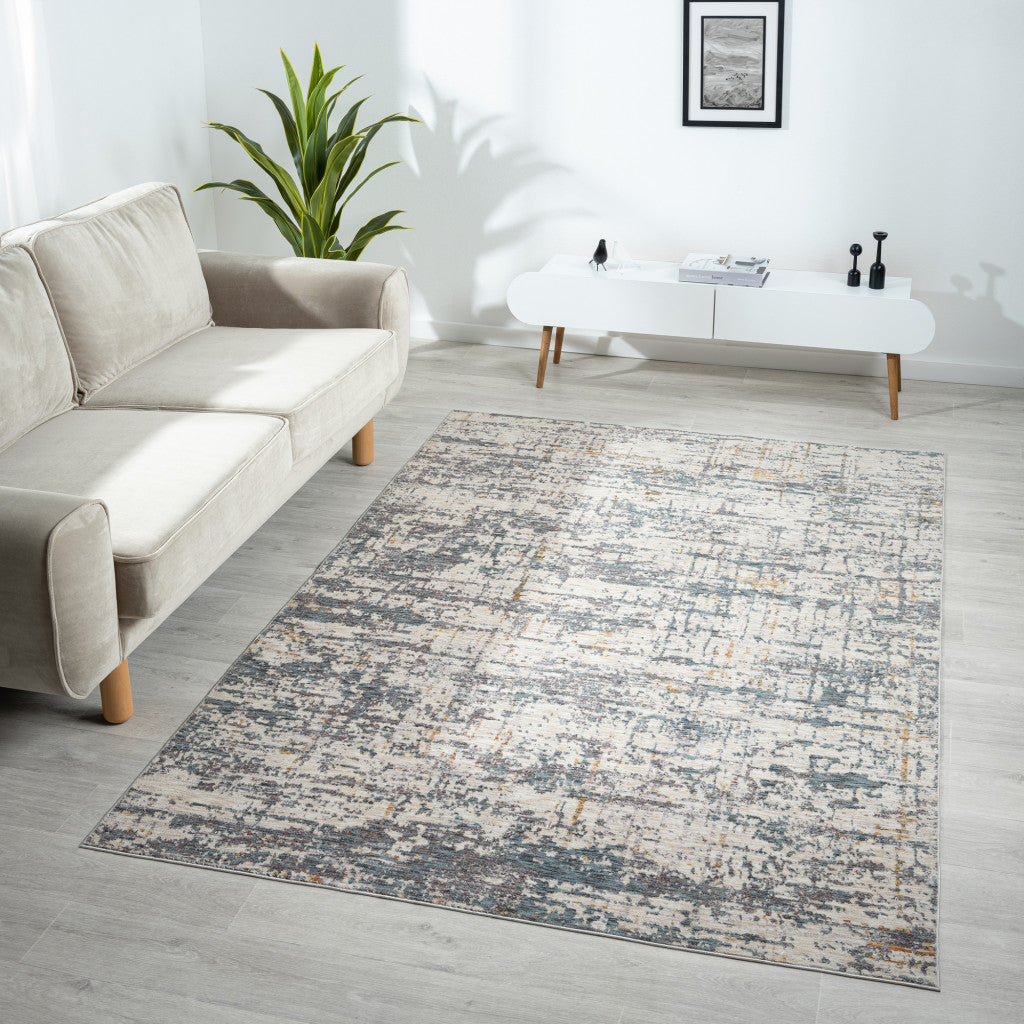 5' X 8' Blue and Ivory Abstract Area Rug