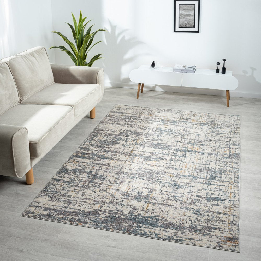 2' X 3' Blue and Ivory Abstract Area Rug