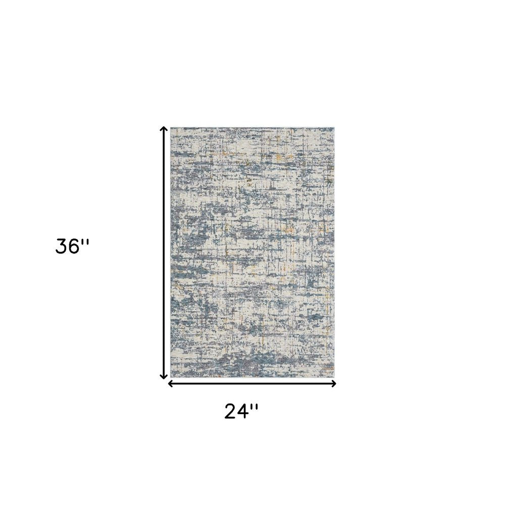 2' X 3' Blue and Ivory Abstract Area Rug