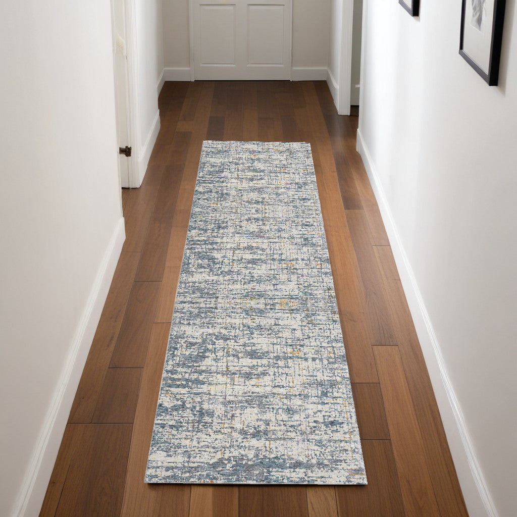 5' X 8' Blue and Ivory Abstract Area Rug