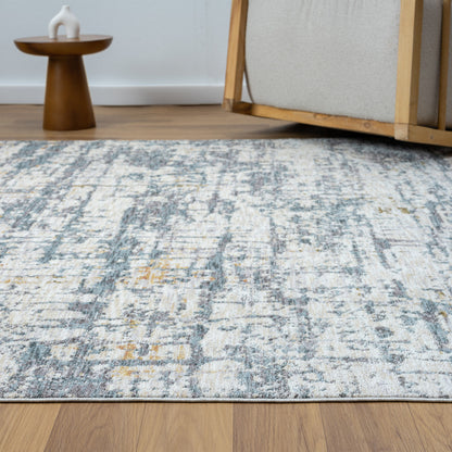 5' X 8' Blue and Ivory Abstract Area Rug