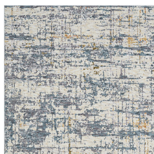 5' X 8' Blue and Ivory Abstract Area Rug