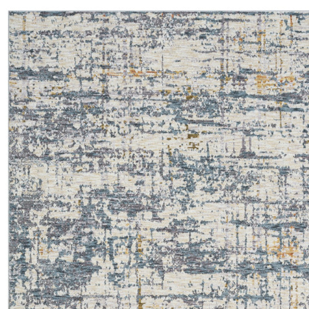 5' X 8' Blue and Ivory Abstract Area Rug