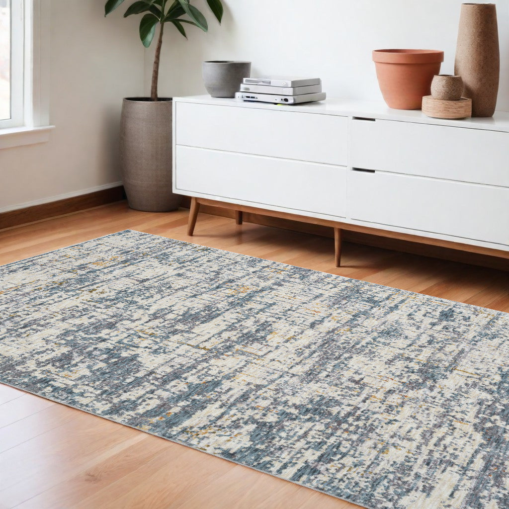 5' X 8' Blue and Ivory Abstract Area Rug