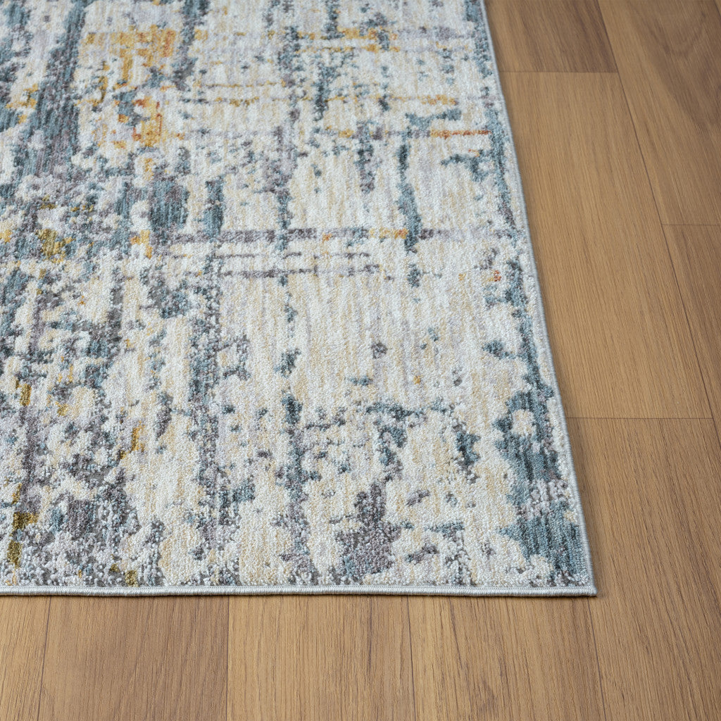 5' X 8' Blue and Ivory Abstract Area Rug