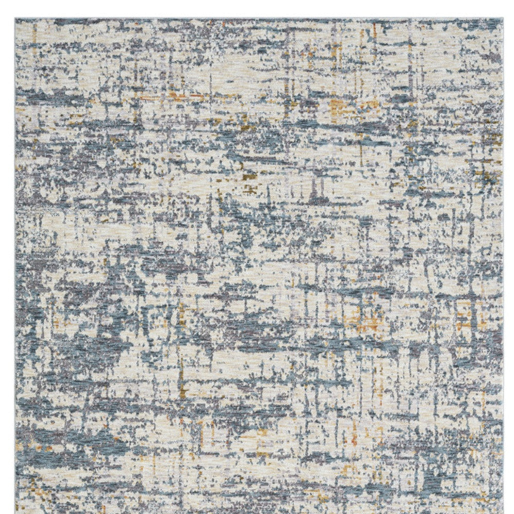 5' X 8' Blue and Ivory Abstract Area Rug