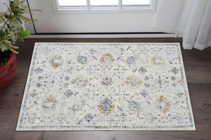 2' X 3' Ivory and Blue Floral Area Rug