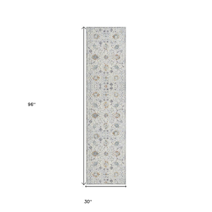 2' X 3' Ivory and Blue Floral Area Rug