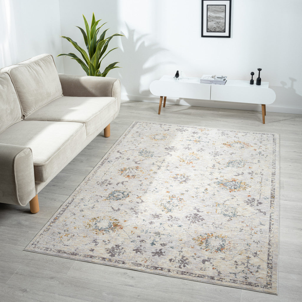 2' X 3' Ivory and Blue Floral Area Rug