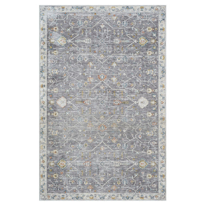 8' Runner Gray Floral Distressed Runner Rug