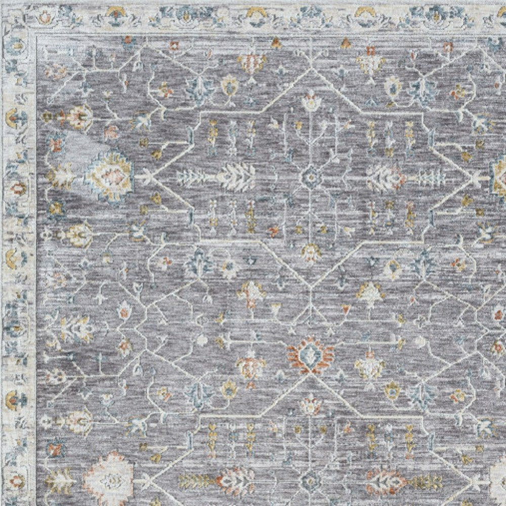 2' X 3' Gray and Ivory Floral Area Rug