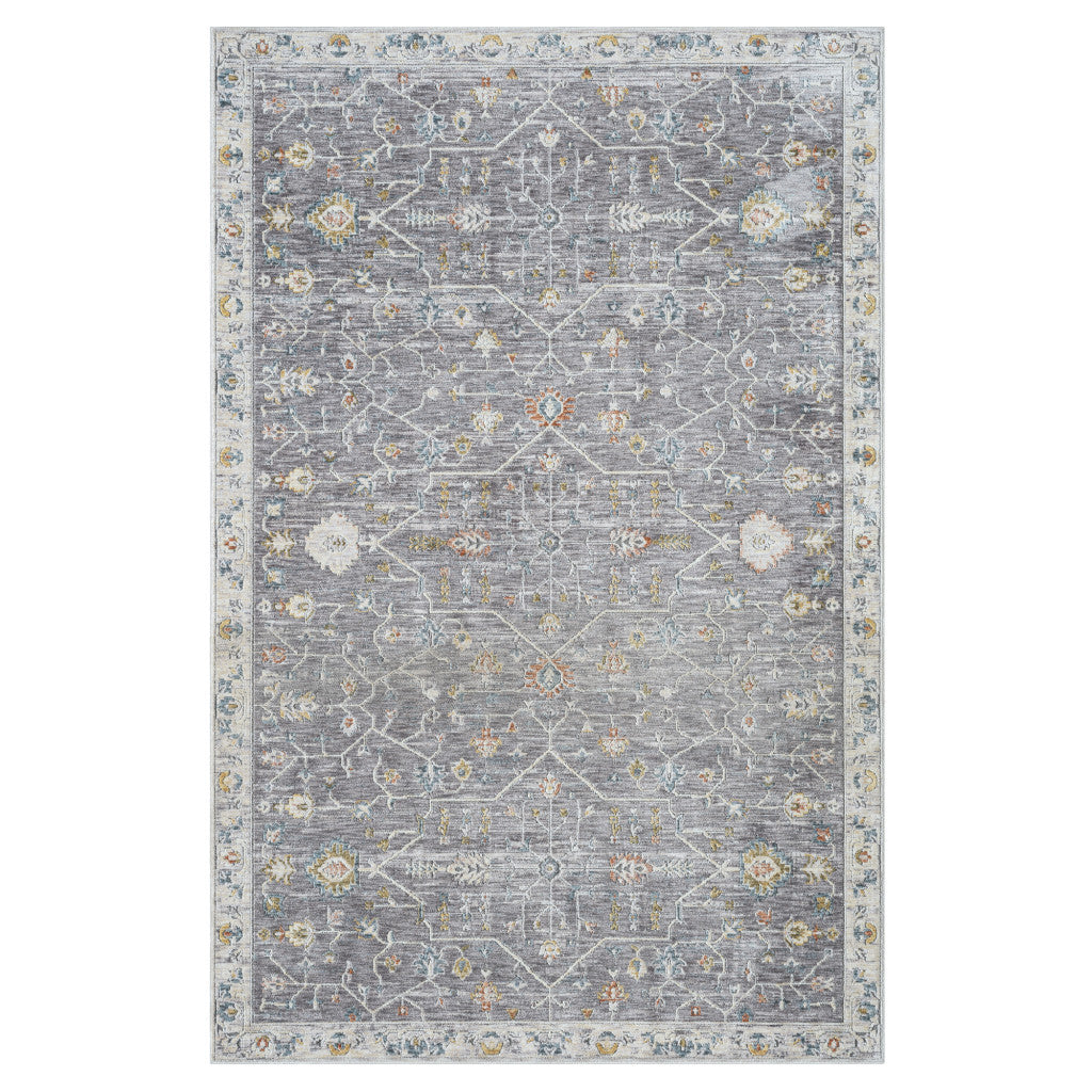 8' Runner Gray Floral Distressed Runner Rug