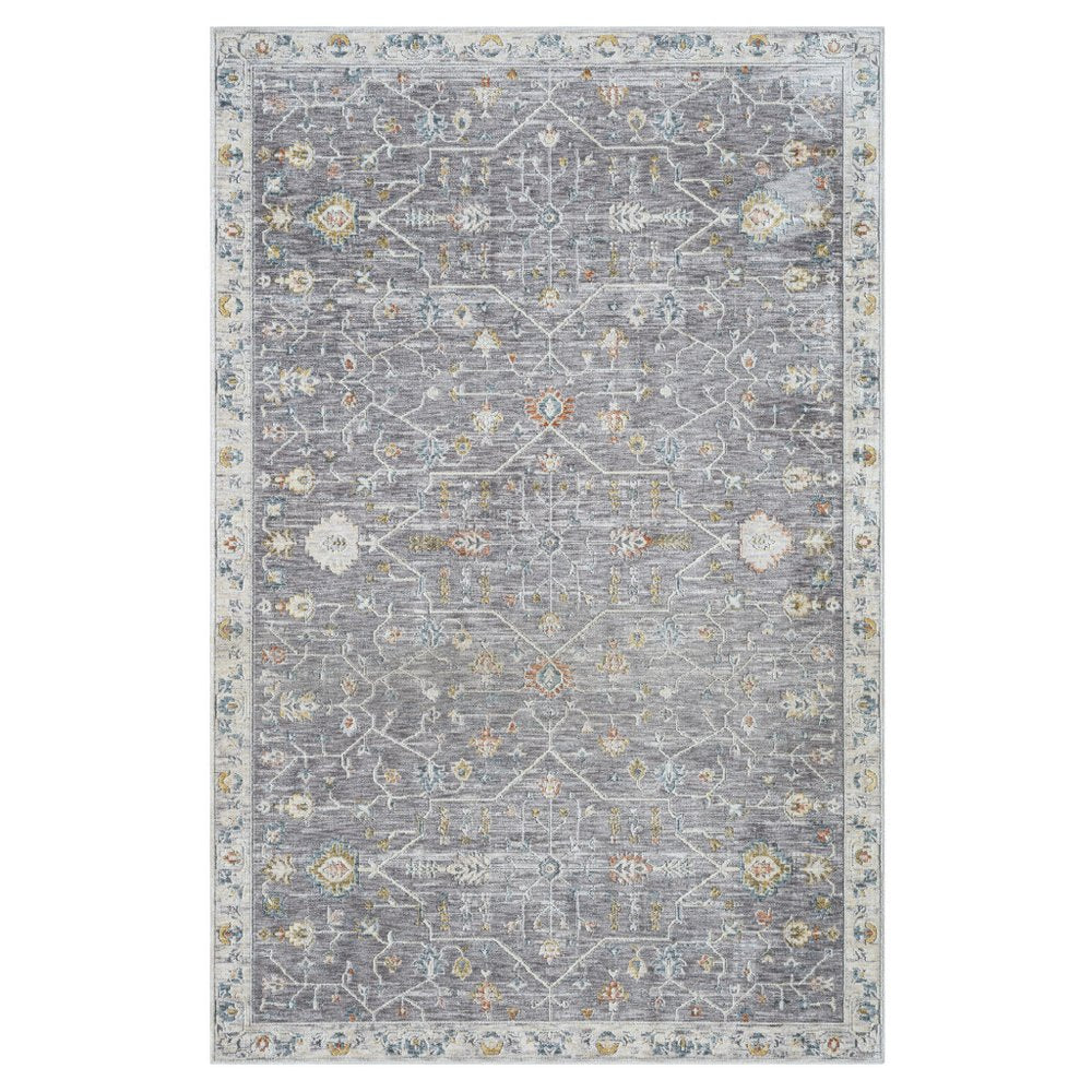 2' X 3' Gray and Ivory Floral Area Rug
