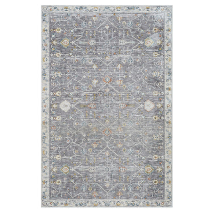 8' Runner Gray Floral Distressed Runner Rug