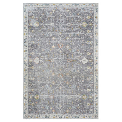 2' X 3' Gray and Ivory Floral Area Rug