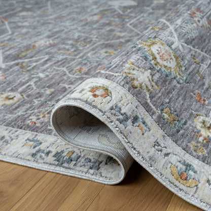 2' X 3' Gray and Ivory Floral Area Rug