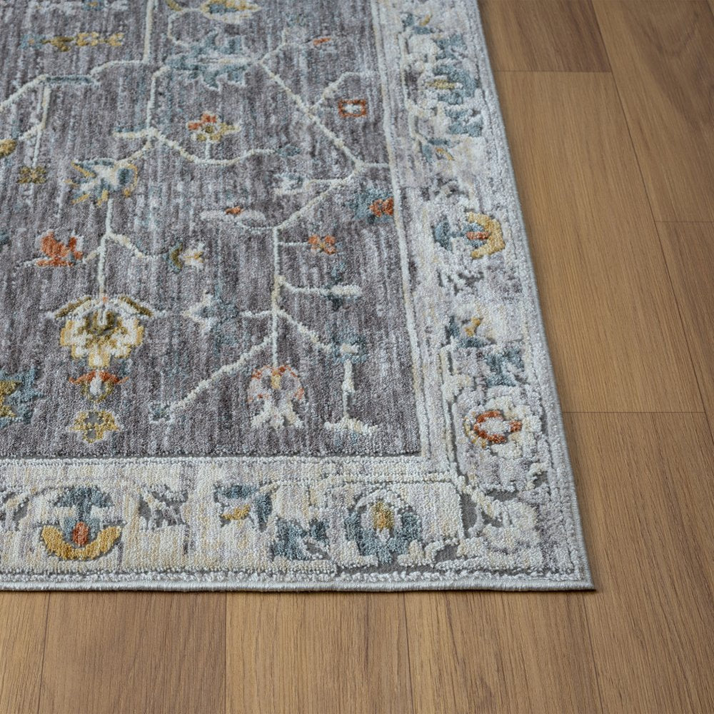 2' X 3' Gray and Ivory Floral Area Rug