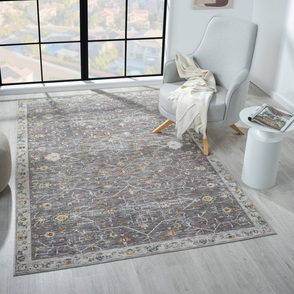 2' X 3' Gray and Ivory Floral Area Rug