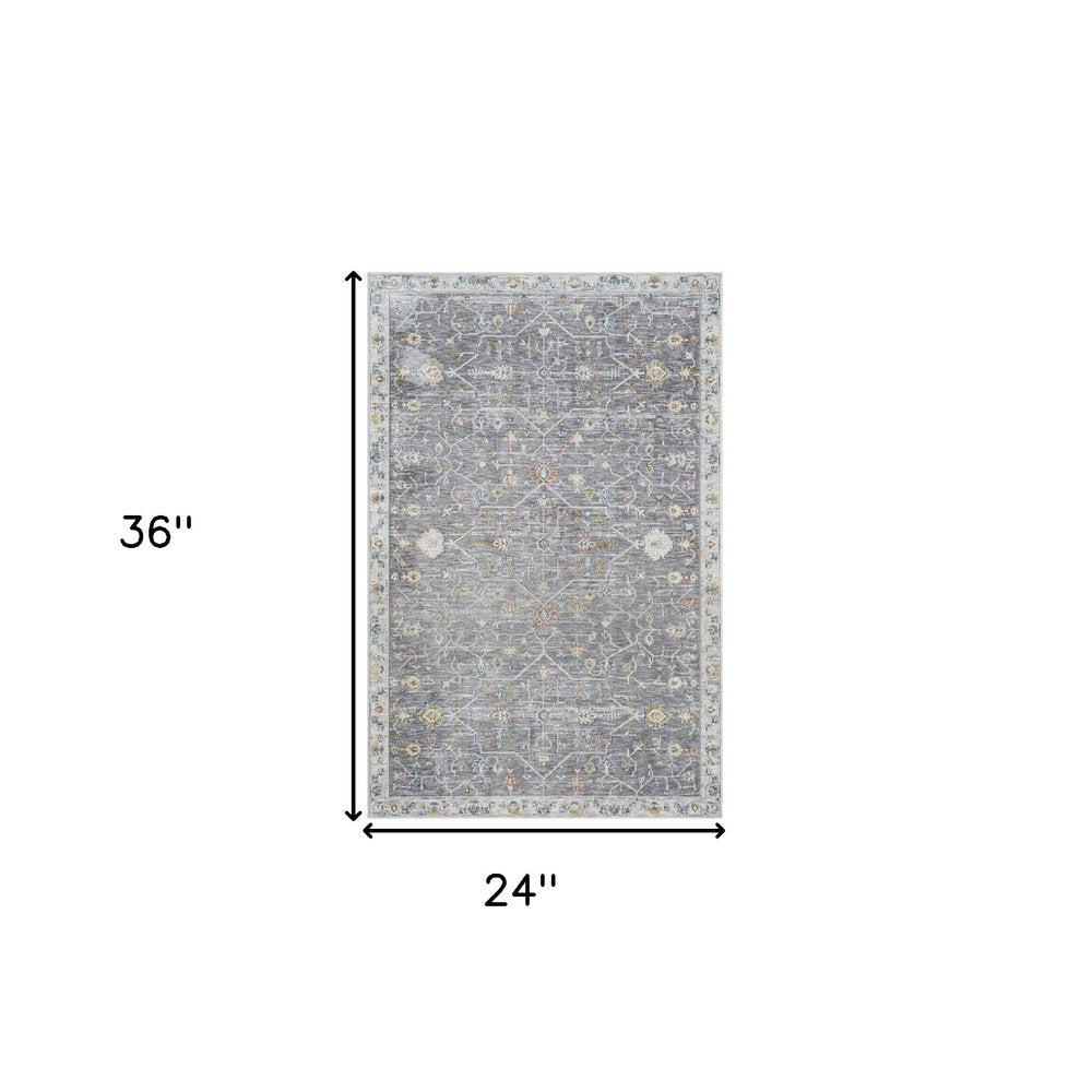 2' X 3' Gray and Ivory Floral Area Rug