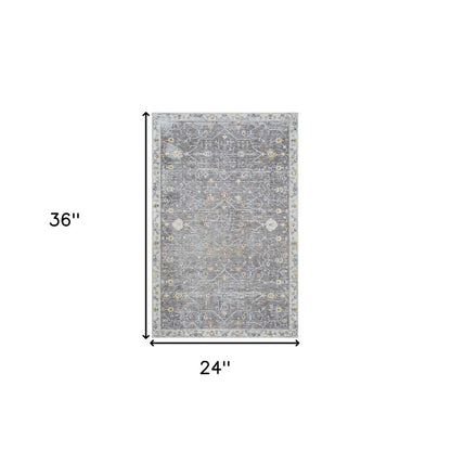 2' X 3' Gray and Ivory Floral Area Rug