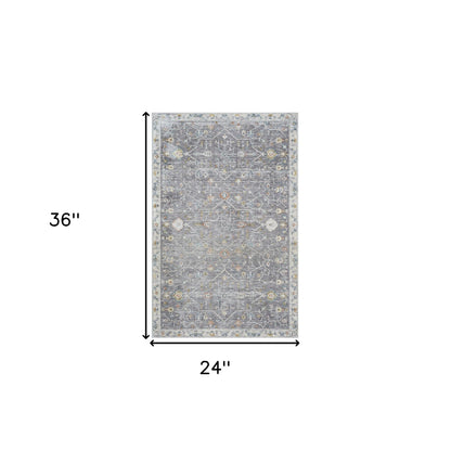 8' Runner Gray Floral Distressed Runner Rug