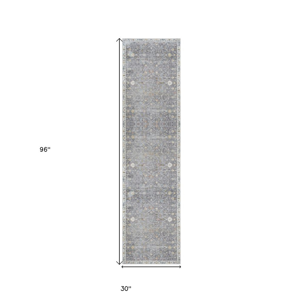 2' X 3' Gray and Ivory Floral Area Rug