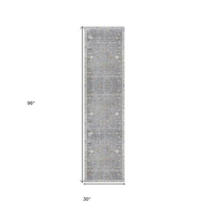 2' X 3' Gray and Ivory Floral Area Rug