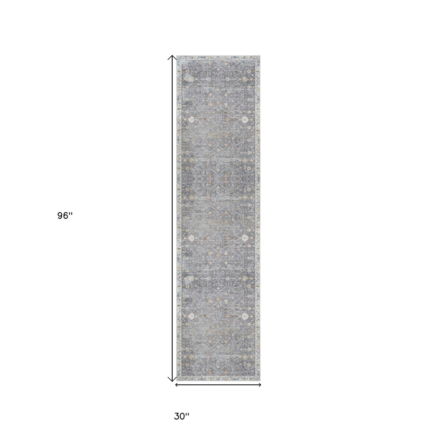 8' Runner Gray Floral Distressed Runner Rug