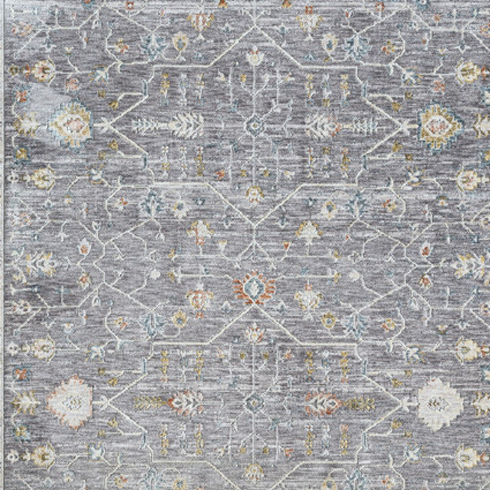 8' Runner Gray Floral Distressed Runner Rug