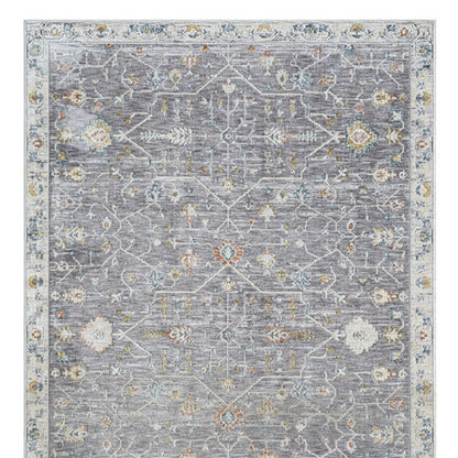 8' Runner Gray Floral Distressed Runner Rug