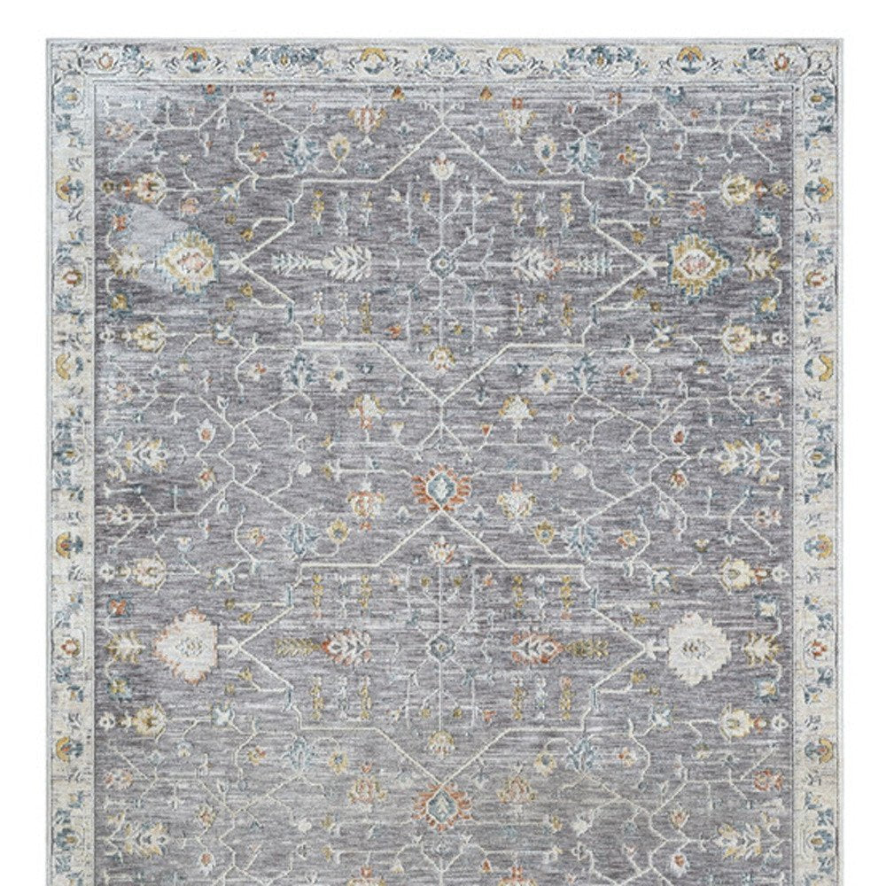 2' X 3' Gray and Ivory Floral Area Rug