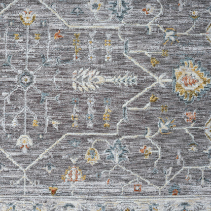 8' Runner Gray Floral Distressed Runner Rug