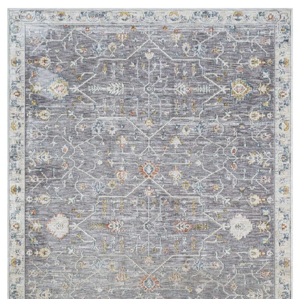 2' X 3' Gray and Ivory Floral Area Rug