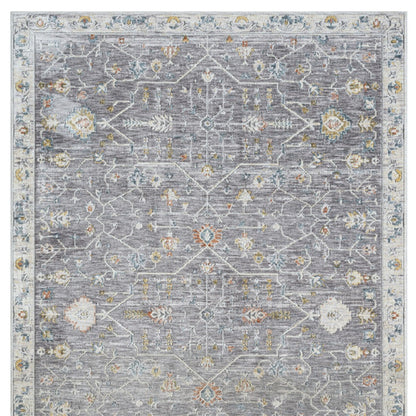 8' Runner Gray Floral Distressed Runner Rug