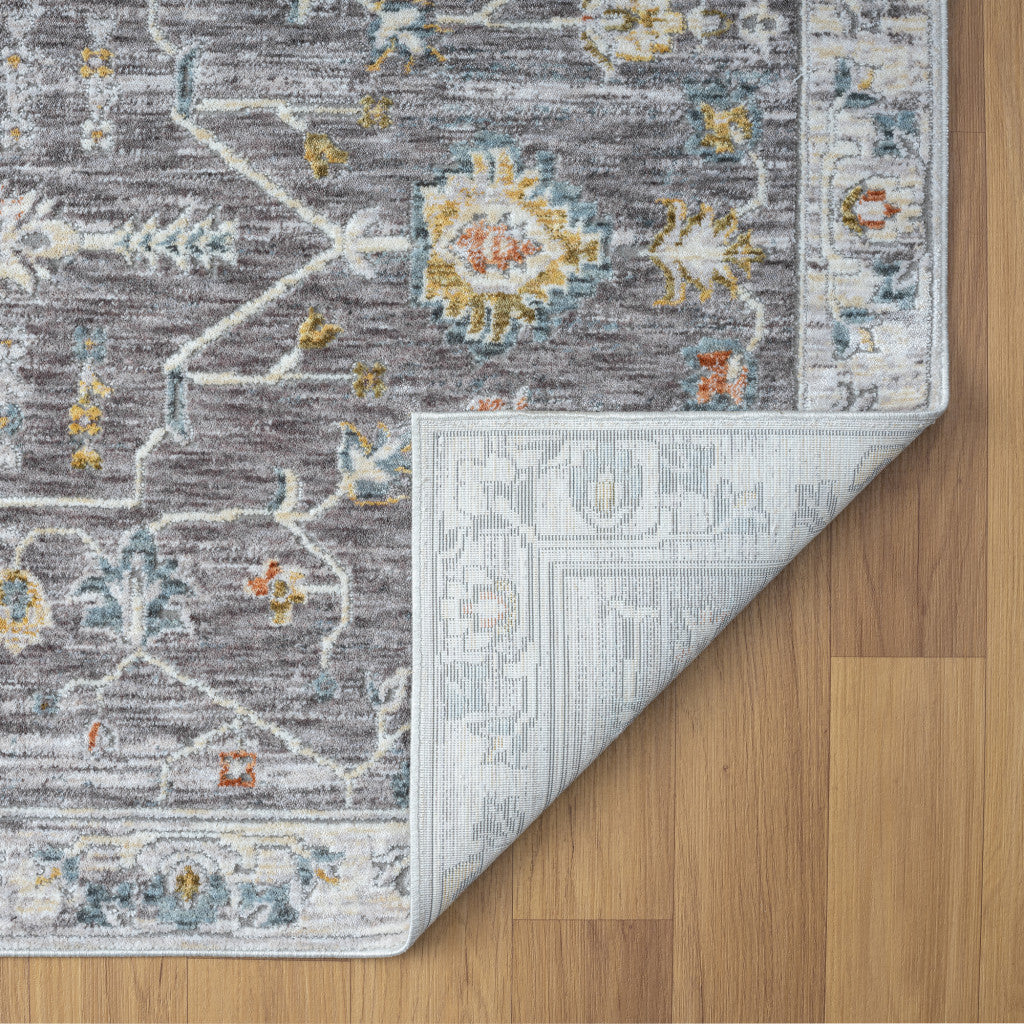 8' Runner Gray Floral Distressed Runner Rug