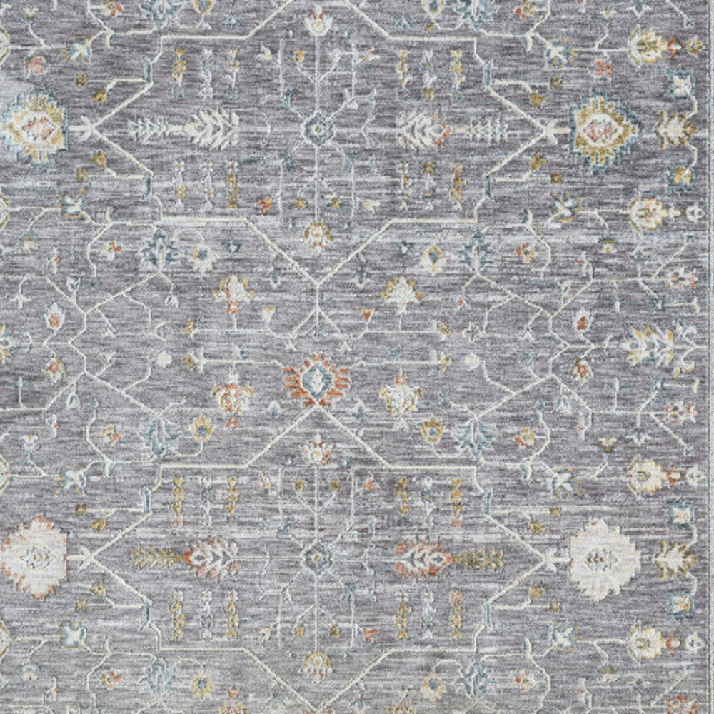 8' Runner Gray Floral Distressed Runner Rug