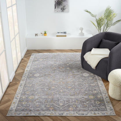 8' Runner Gray Floral Distressed Runner Rug