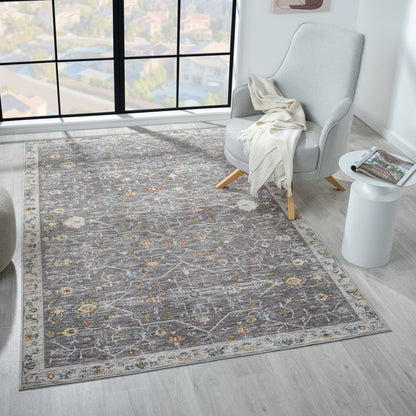 8' Runner Gray Floral Distressed Runner Rug