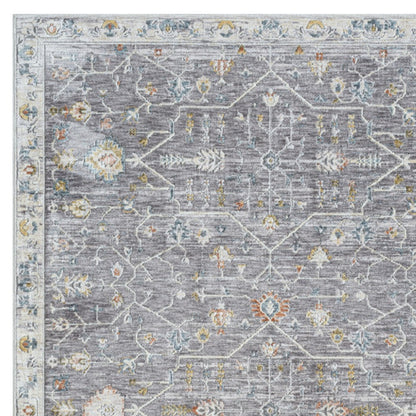 8' Runner Gray Floral Distressed Runner Rug