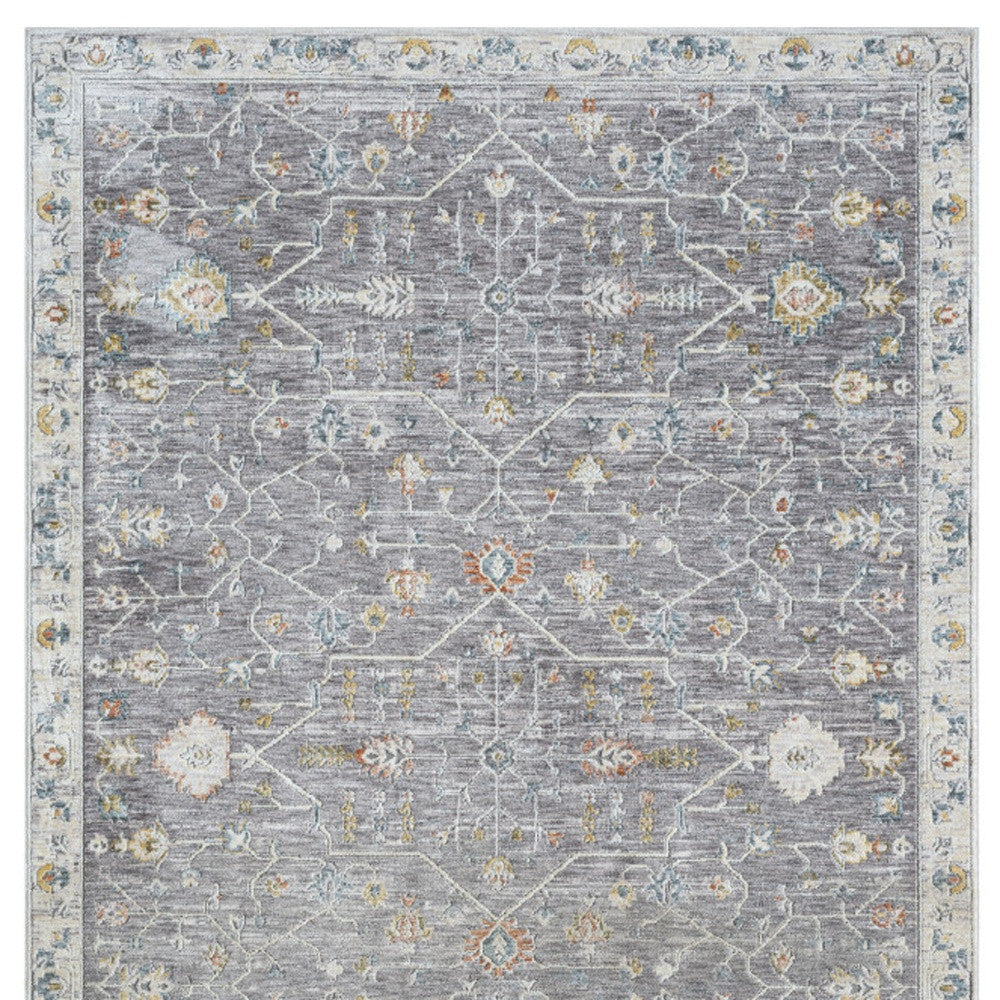 8' Runner Gray Floral Distressed Runner Rug