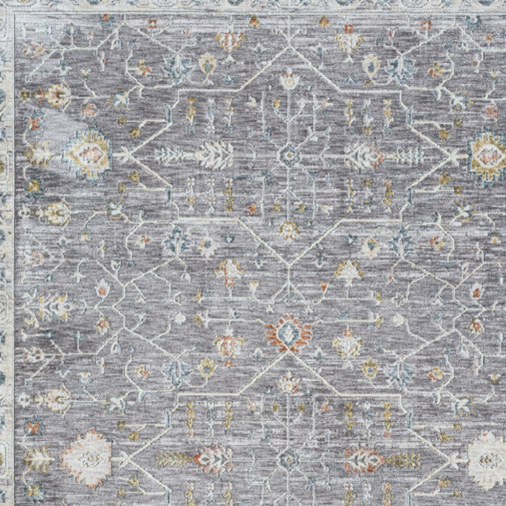 8' Runner Gray Floral Distressed Runner Rug