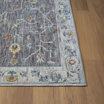 8' Runner Gray Floral Distressed Runner Rug