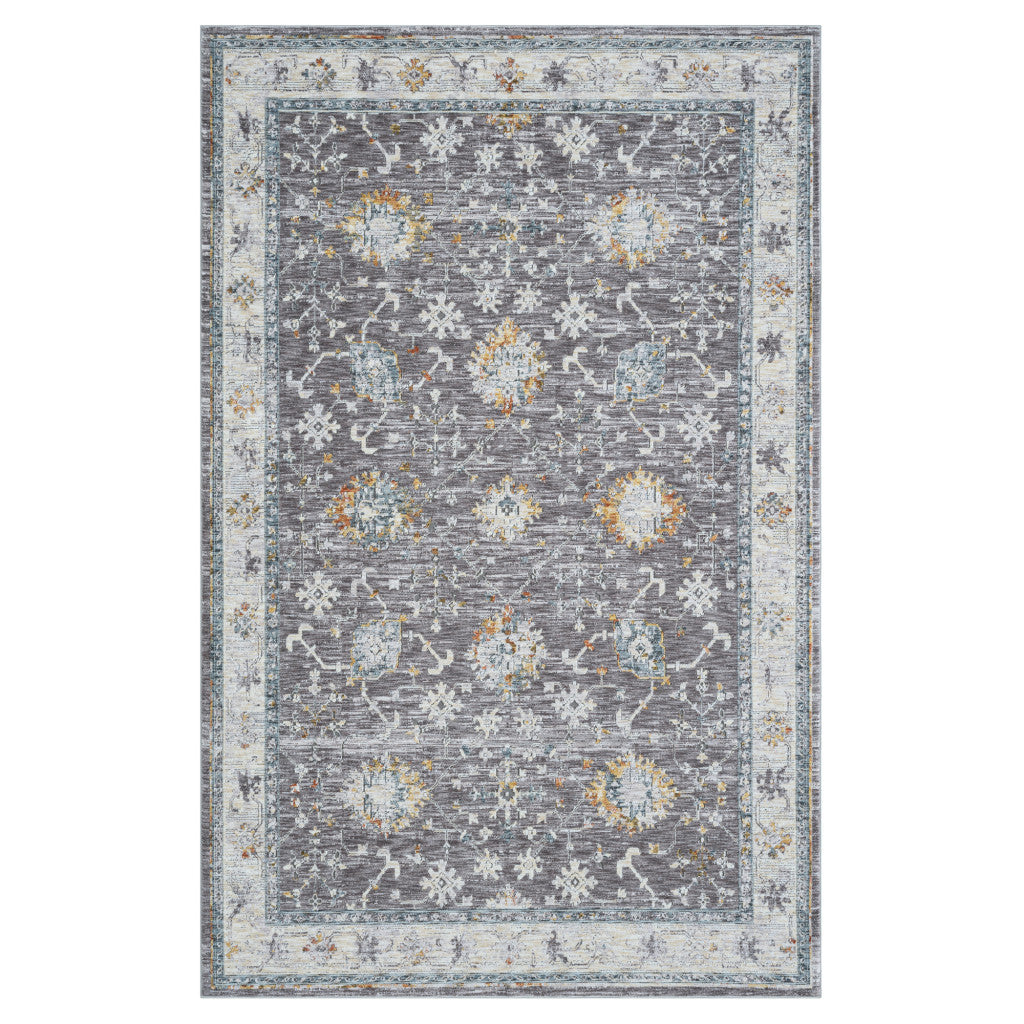 8' Runner Gray and Blue Floral Distressed Runner Rug