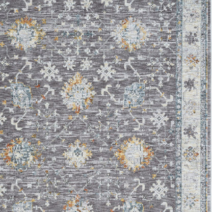 8' Runner Gray and Blue Floral Distressed Runner Rug