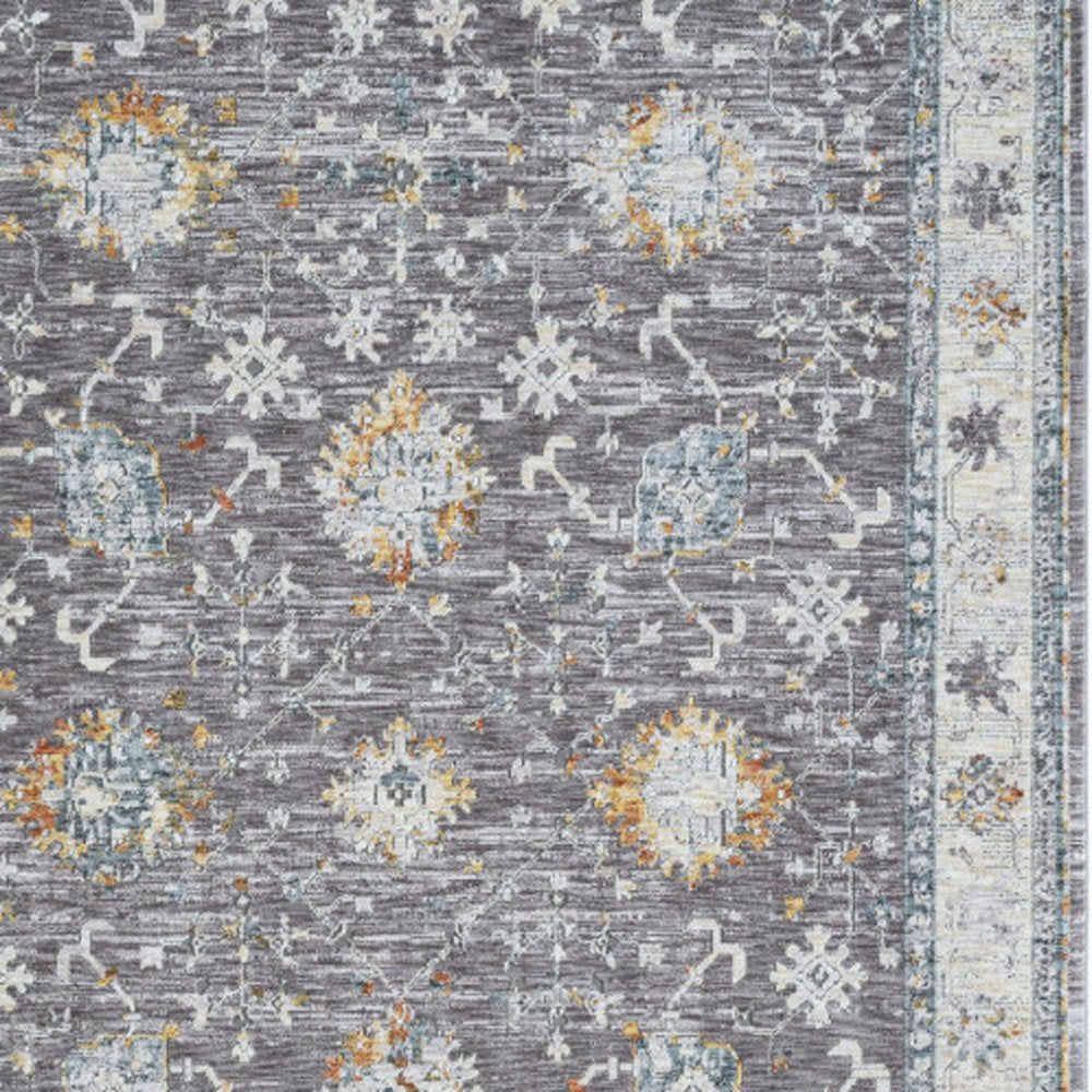 2' X 3' Gray and Ivory Floral Area Rug