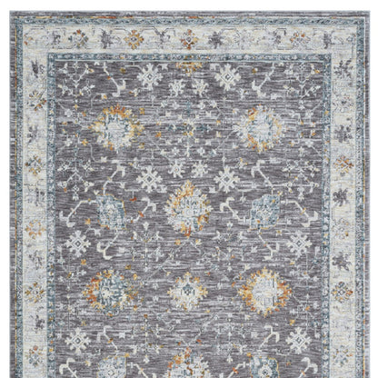 8' Runner Gray and Blue Floral Distressed Runner Rug