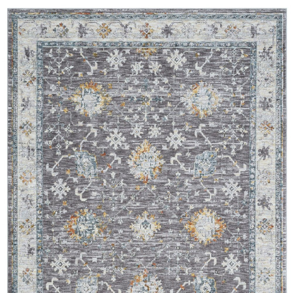 2' X 3' Gray and Ivory Floral Area Rug