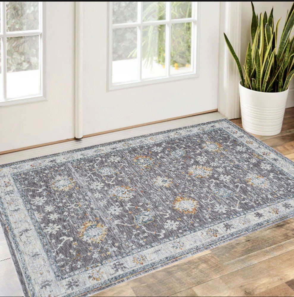 2' X 3' Gray and Ivory Floral Area Rug