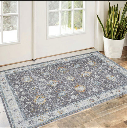 2' X 3' Gray and Ivory Floral Area Rug